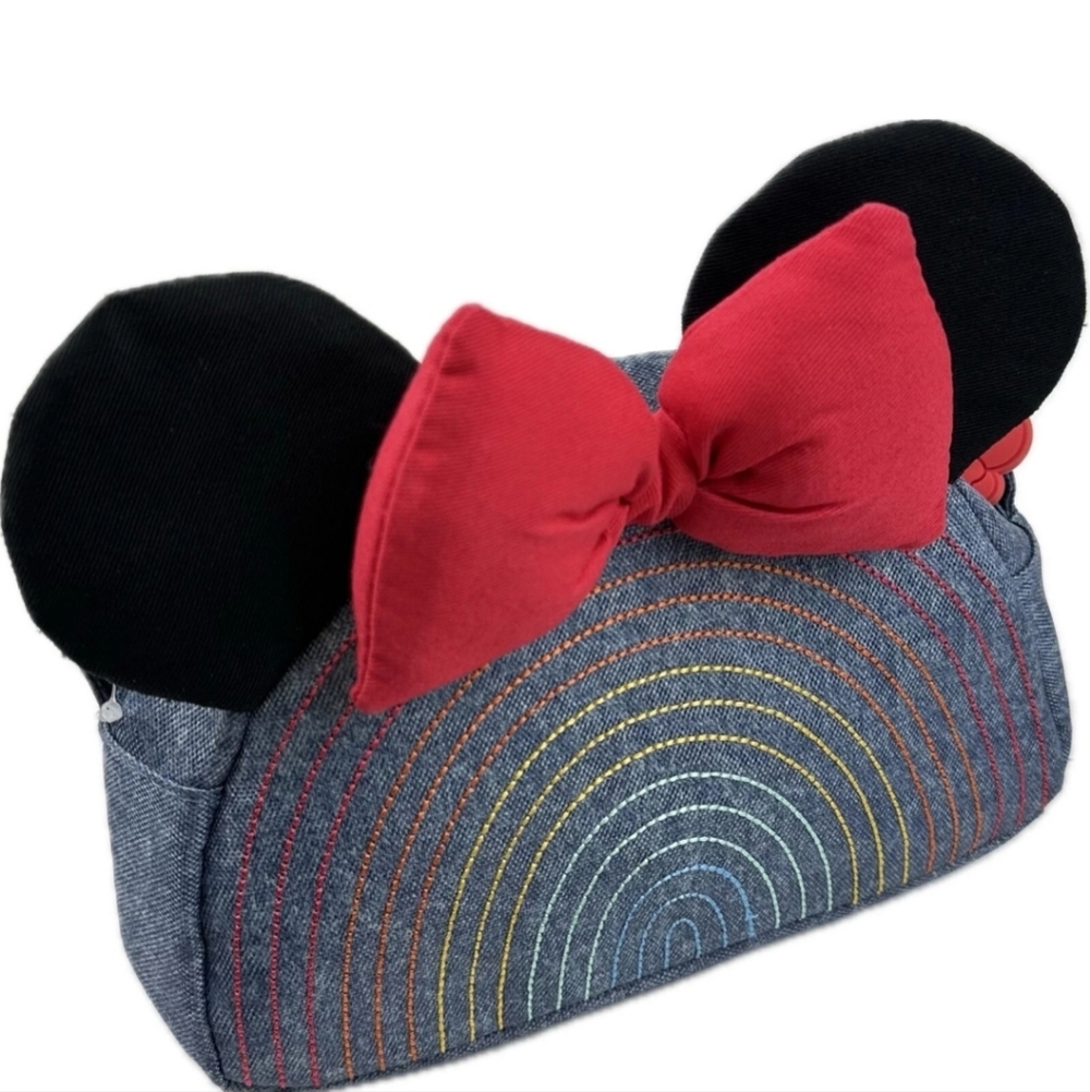 Disney Denim Embroidered Minnie Mouse Bow Bag Purse Miny 8"x5"